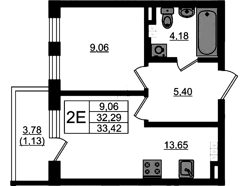 1-комнатная квартира 33.42 м², 4/4 эт., ЖК «Новая история»